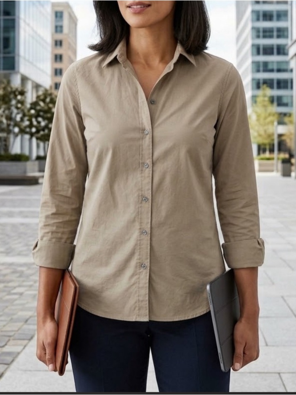 J. Crew Khaki Button-Front Cotton Shirt